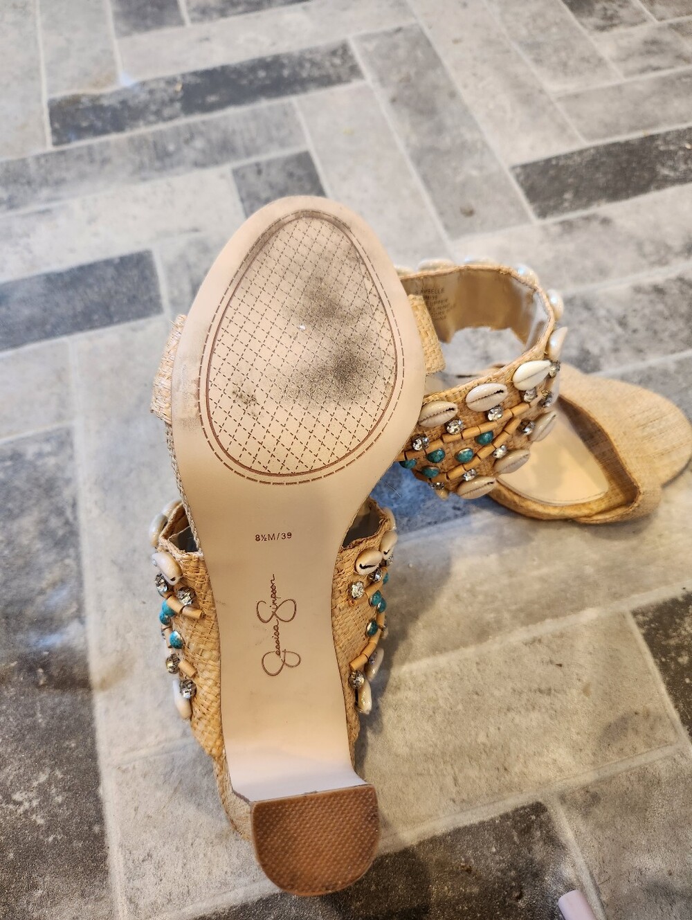 Jessica SIMPSON Beaded Shell Embellished Woven Slide Sandals - Natural - Picture 4 of 5